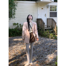 批发实拍实价粉漾时代粉色短款羊毛西装毛呢外套<b class='q'>女</b>秋冬上衣