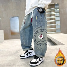 批发加绒加厚男童牛仔裤秋<b class='q'>冬</b>季新款中大童宽松保暖长裤（复合奥粒绒）