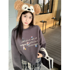 批发实拍 韩版宽松字母印花加绒套头慵懒风<b class='q'>卫衣</b>女