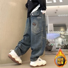 批发男童童装加绒加厚春秋款新款<b class='q'>冬</b>季中大童保暖宽松长裤复合奥粒绒