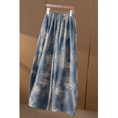 批发D竟然是皮裤 法柜少见羊皮做旧印花松紧腰阔腿气球裤女春天家6Q40