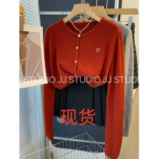 批发各种小心心 <b class='q'>韩国</b>东大门爱心刺绣宽松羊毛针织衫女秋红色针织开衫