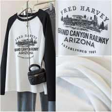 批发实拍-胖mm黑白拼接插肩<b class='q'>长袖</b><b class='q'>T</b><b class='q'>恤</b>冬款加<b class='q'>婴儿</b>绒美式印花宽松撞色上衣