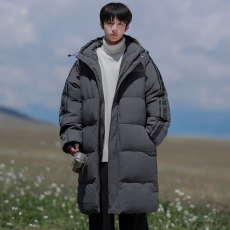 批发实拍冬季新款棉服连帽加厚保暖中长款棉衣男外穿防风军大衣外套