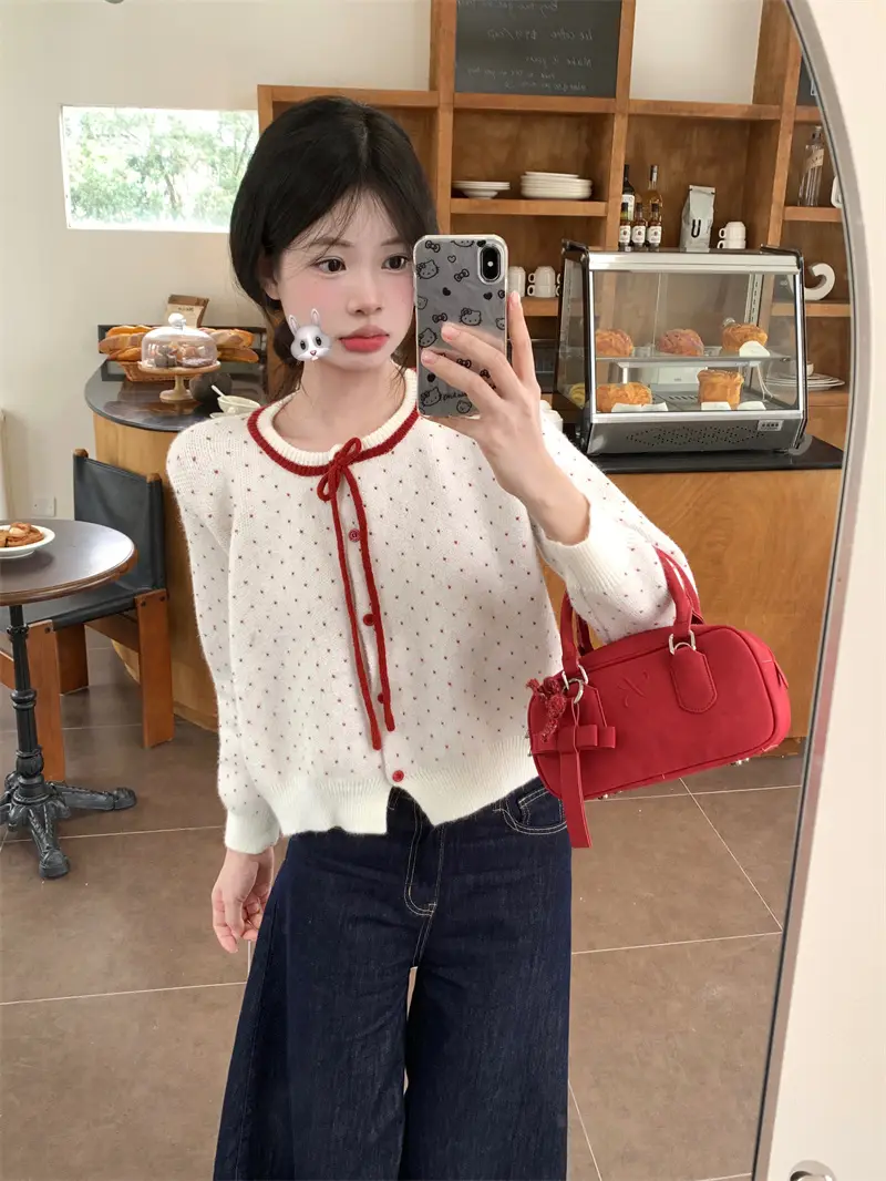 하트 자크아드 크롭 가디건 상세 이미지 7