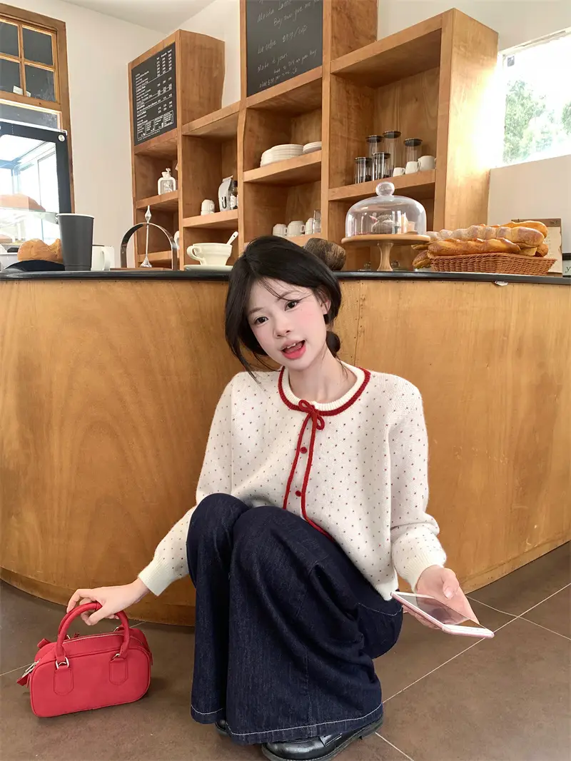 하트 자크아드 크롭 가디건 상세 이미지 8