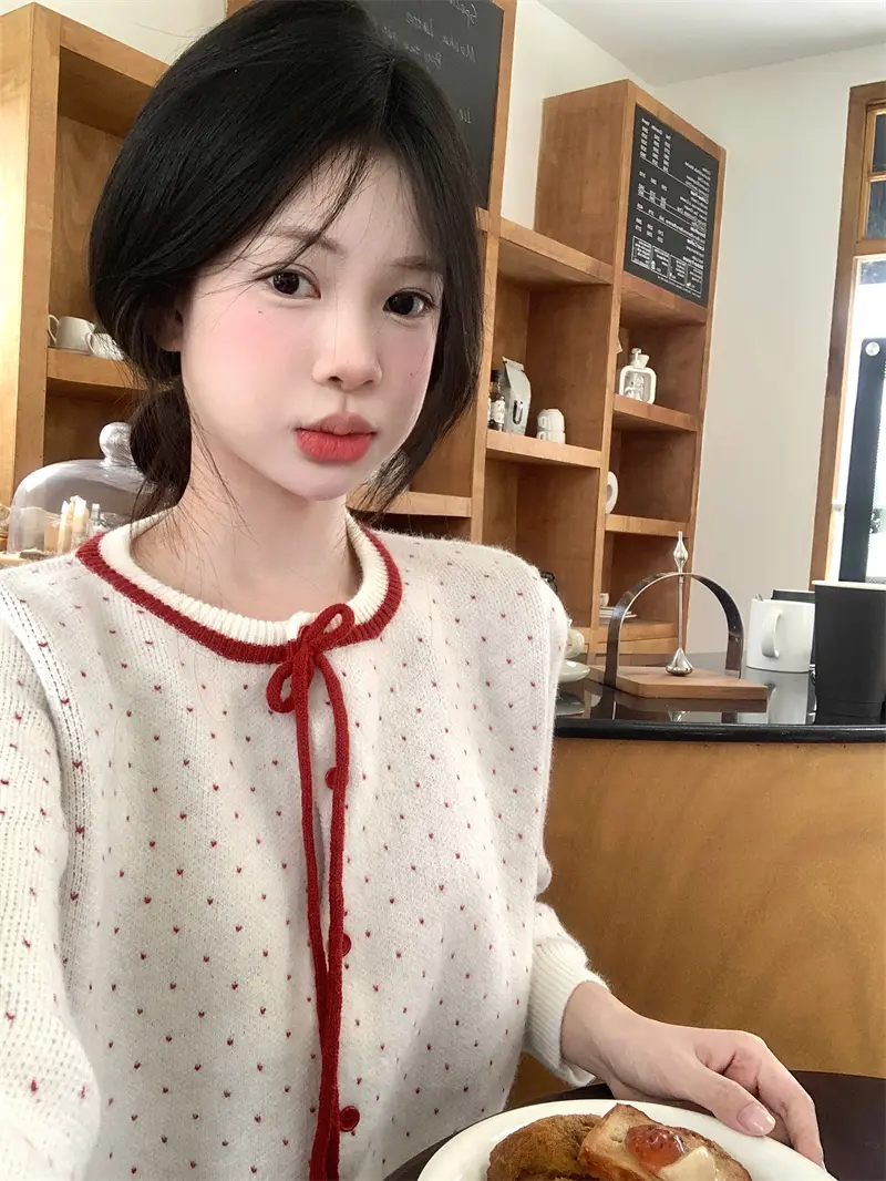 하트 자크아드 크롭 가디건 상세 이미지 9
