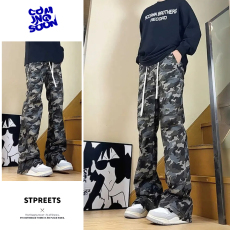 批发迷彩裤子男春秋款美式<b class='q'>复古</b>高街微喇裤<b class='q'>日系</b>大码宽松直筒休闲长裤
