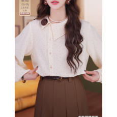 批发春秋新款靓丽波点雪纺微光萤火早秋长袖衬衫女百搭上衣