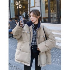 批发<b class='q'>韩版</b>设计感宽松羽绒棉服女2025冬季新款小个子拼接立领面包服外套