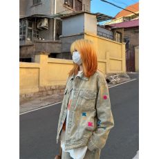 批发***美式<b class='q'>街头</b>黄泥水洗做旧复古牛仔衣男女宽松潮牌夹克外套