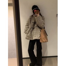 批发立领牛角扣羊羔毛中长款毛毛外套女皮毛一体上衣冬季保暖