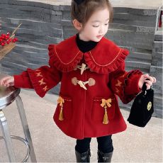 批发【龙凤尼+夹棉里布】拜年服红色喜庆过年宝宝新年中国风刺绣大衣