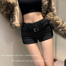 批发实拍实价 秋冬辣妹a字靴裤女加厚羊羔毛呢低腰百搭显腿长<b class='q'>热裤</b>短裤