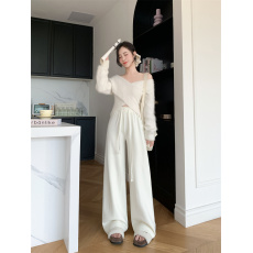 批发天猫抖音质量软阔腿裤女秋冬高腰宽松垂感休闲裤针织长裤拖地裤潮