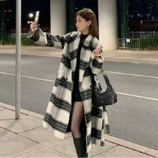 批发<b class='q'>外贸</b>秋冬新款韩系气质格子毛呢外套中长款高级感呢子大衣<b class='q'>女</b>小个子