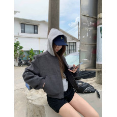 批发<b class='q'>秋</b>冬外套女高级感灰色毛呢拉链棒球服气质短款夹克宽松休闲上衣潮