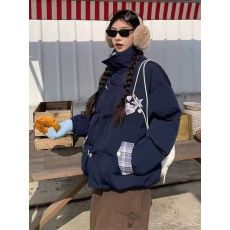 批发美式复古拼接撞色立领棉<b class='q'>服</b>外套女冬季新款设计感星星刺绣面包<b class='q'>服</b><b class='q'>潮</b>