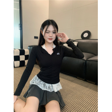 批发实拍实价 纯欲辣妹挂脖蕾丝吊带V领显瘦长袖上衣两件套