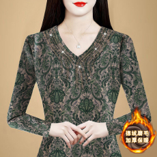 批发实拍2025秋冬新款韩版修身显瘦长袖<b class='q'>大码</b>双面德绒印花烫钻打底衫女