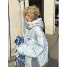 批发学院风设计感字母刺绣蓝色面包服外套女冬季新款保暖防寒纯色棉服