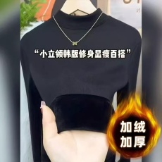 批发加绒打底衫女秋冬季新款小立领<b class='q'>长袖</b>气质简约显瘦保暖纯色内搭上衣