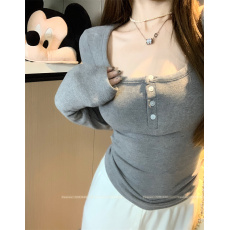 批发实拍实价 纯欲高弹打底女秋冬修身显瘦内搭方领上衣