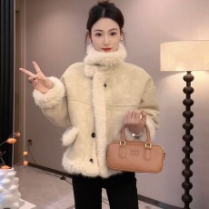 批发杨二迪专属 立领单排扣纯色皮毛一体加厚长袖外套上衣原版