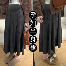 批发现现孕妇波点百褶半身裙女<b class='q'>秋</b>冬新款小个子显瘦加厚毛呢a字中长裙