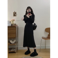 批发实拍<b class='q'>大码</b><b class='q'>女装</b>法式黑色蕾丝连衣裙子女秋冬打底内搭鱼尾包臀长裙