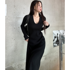 批发有货ins韩国气质U型领别致后背镂空高级感修身显瘦针织<b class='q'>连衣裙</b><b class='q'>长裙</b>