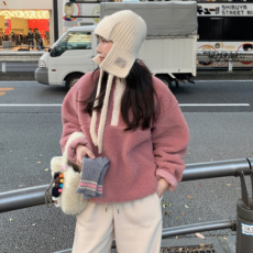 批发已出货 高级感羊羔绒卫衣女立领宽松慵懒风摇粒绒毛绒保暖<b class='q'>外套</b>