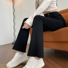 批发5173#加长裤毛边微喇叭裤春秋薄款<b class='q'>打底裤</b>职业弹力高腰外穿女裤子