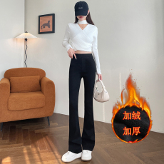 批发8875#松紧腰微喇<b class='q'>打底裤</b>女秋冬加绒弹力小黑裤高腰紧身职业休闲裤