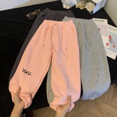 批发华棉奥粒绒复合同底同色女童裤子加绒加厚秋冬款卫裤保暖束脚裤