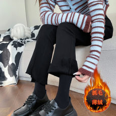 批发8158#九分不规则毛边微喇叭裤女秋冬薄绒高腰弹力小个子<b class='q'>打底裤</b>子