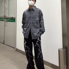 批发美式高街闪电纹刺绣牛仔裤男vibe小众潮牌嘻哈宽松直筒廓形阔腿裤