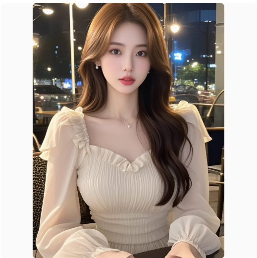 순수한 욕망 바람 살구 색상 광장 칼라 프릴 긴팔 여성 셔츠 이른 가을 새로운 작은 키 몸매 가꾸기 슬림해 보이는 쇼트 스타일 맨위