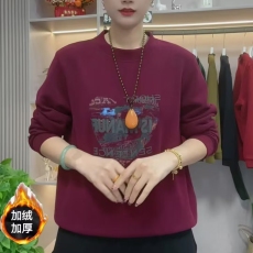 批发短款印花圆领套头<b class='q'>卫衣</b>女款2024新款秋冬加绒加厚宽松减龄长袖上衣