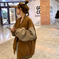 批发慵懒风棒球服外套女秋冬季加绒美式复古宽松休闲<b class='q'>开衫</b><b class='q'>卫衣</b>ins女潮