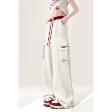 批发美式卫裤运动工装裤女灰色复古宽松直筒阔腿休闲裤子