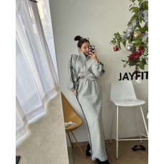 批发半身裙套装女春秋新款立领<b class='q'>条纹</b>短款开衫卫衣+显瘦高腰长裙两件套