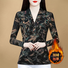 批发实拍薄/厚网纱打底衫女长袖大码t恤时尚保暖上衣秋冬<b class='q'>妈妈</b>洋气小衫