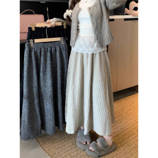 批发加绒加厚a字大摆高腰半身裙女秋冬2024新款时尚复古气质垂感长裙