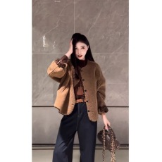 批发复古气质感豹纹皮毛一体外套女2024秋冬新款休闲女装宽松短款上衣