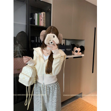 批发实拍实价 卫衣女秋冬抓绒加厚连帽短<b class='q'>款</b>外套条纹裤套装