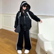 批发女童套装2026春秋款新款休闲中大童洋气连帽<b class='q'>开衫</b>上衣长裤两件套潮