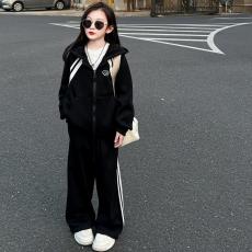 批发女童套装2026春秋款新款休闲中大童洋气连帽<b class='q'>开衫</b>上衣长裤两件套潮