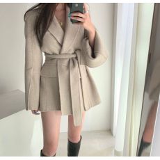 批发尺寸已更新 韩国chic 一粒扣毛呢系带收腰<b class='q'>显瘦</b>外套女