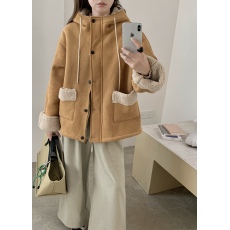 批发实拍 韩版抽绳甩帽皮毛一体外套加厚羊羔毛保暖上衣